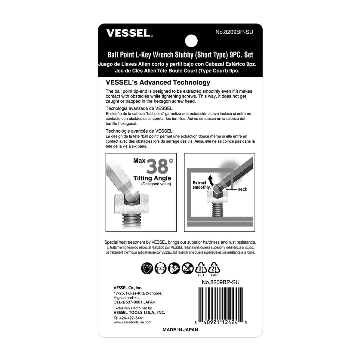 VESSEL 9-PC Stubby Ball Point Allen Wrench Set