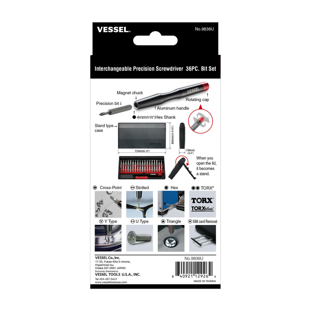 VESSEL Precision Screwdriver 36PC. Bit Set