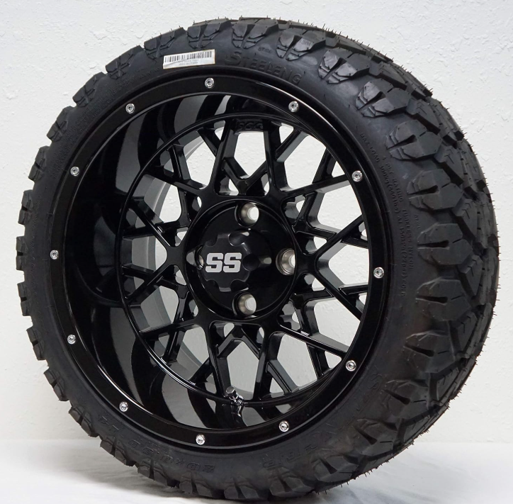 14" Venom Gloss Black & Stinger Tire Package — Set of 4
