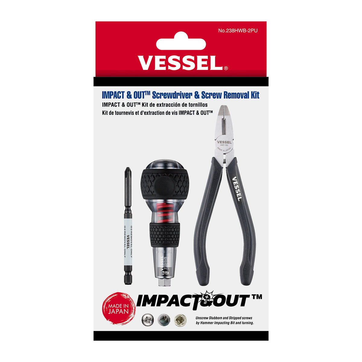 VESSEL Impact & Out Screwdriver Screw Removal Kit