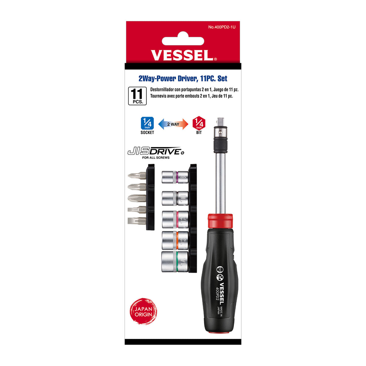 VESSEL 2 Way-Power Driver, 11PC. Set