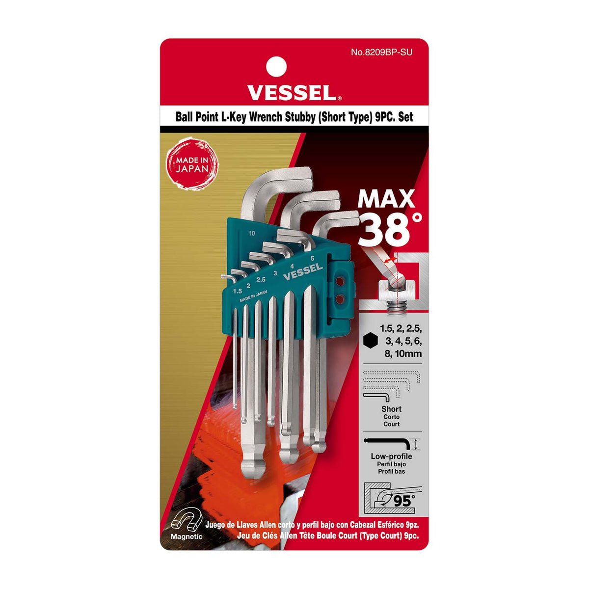 VESSEL 9-PC Stubby Ball Point Allen Wrench Set