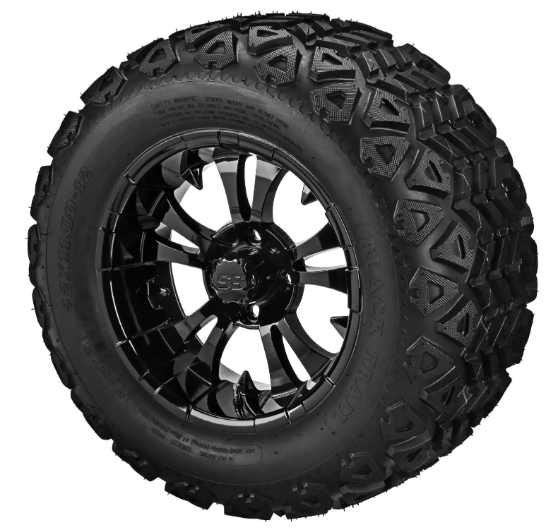 12" Warlock Black/Red Trail Wheel & Tire Package — Set of 4
