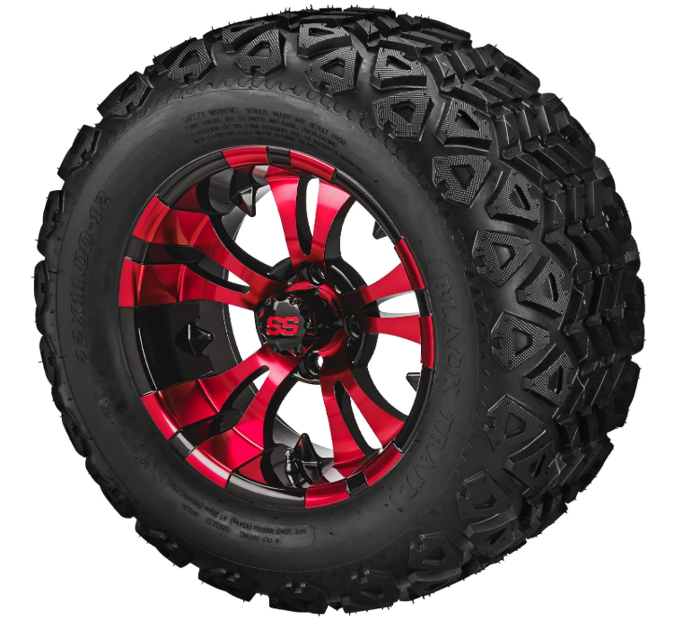 12" Warlock Black/Red Trail Wheel & Tire Package — Set of 4