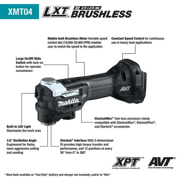 Makita 18V Brushless StarlockMax Oscillating Multi‑Tool (Tool Only) (Factory Recon.)